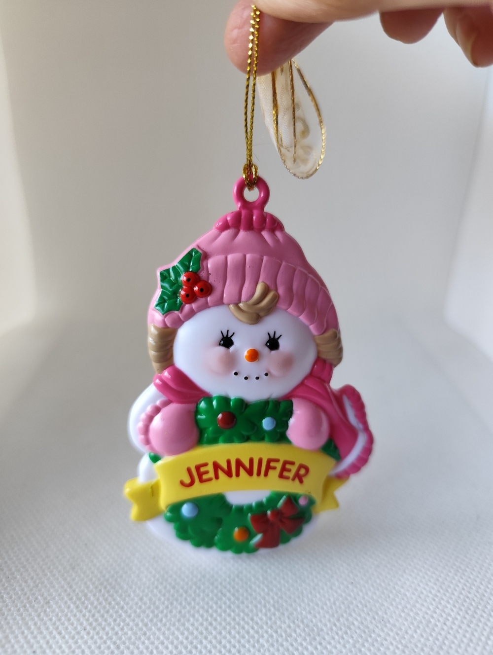 3/$25💙Vintage 2001 Stravina Personalized Pink Snowman Ornament 'Jennifer'